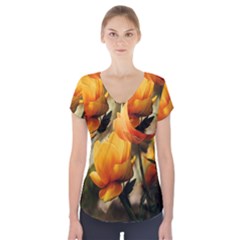 Yellow Butterfly Flower Short Sleeve Front Detail Top by artworkshop