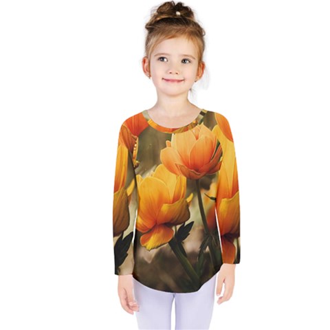 Yellow Butterfly Flower Kids  Long Sleeve Tee by artworkshop