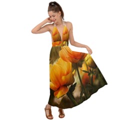 Yellow Butterfly Flower Backless Maxi Beach Dress by artworkshop