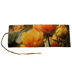 Yellow Butterfly Flower Roll Up Canvas Pencil Holder (s) by artworkshop