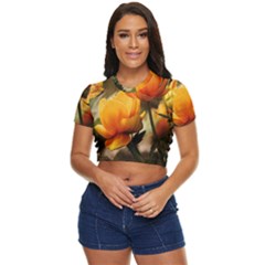 Yellow Butterfly Flower Side Button Cropped Tee by artworkshop