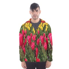 Yellow Pink Red Flowers Men s Hooded Windbreaker by artworkshop