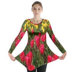 Yellow Pink Red Flowers Long Sleeve Tunic  by artworkshop