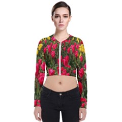 Yellow Pink Red Flowers Long Sleeve Zip Up Bomber Jacket