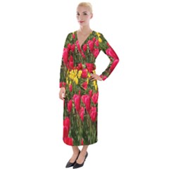 Yellow Pink Red Flowers Velvet Maxi Wrap Dress by artworkshop