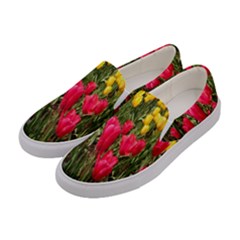 Yellow Pink Red Flowers Women s Canvas Slip Ons by artworkshop