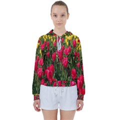 Yellow Pink Red Flowers Women s Tie Up Sweat by artworkshop