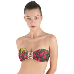 Yellow Pink Red Flowers Twist Bandeau Bikini Top by artworkshop
