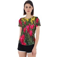 Yellow Pink Red Flowers Back Cut Out Sport Tee by artworkshop
