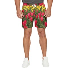 Yellow Pink Red Flowers Men s Runner Shorts by artworkshop