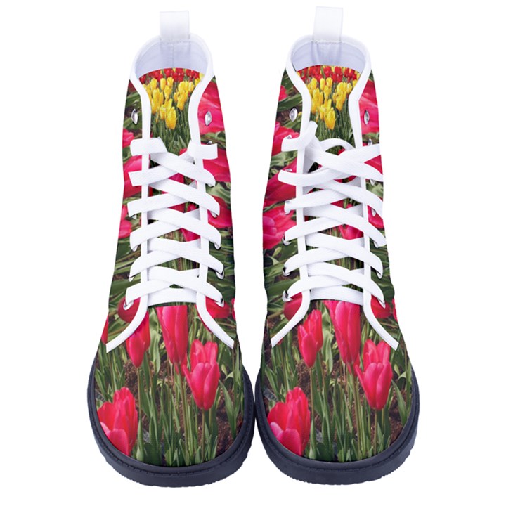 Yellow Pink Red Flowers Men s High-Top Canvas Sneakers