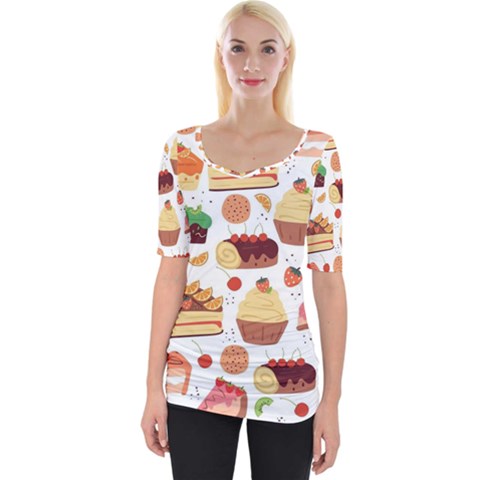 Dessert And Cake For Food Pattern Wide Neckline Tee by Grandong