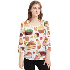 Dessert And Cake For Food Pattern Chiffon Quarter Sleeve Blouse by Grandong