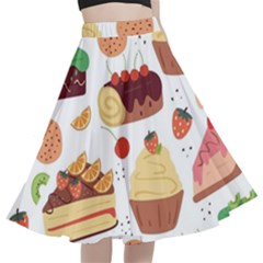 Dessert And Cake For Food Pattern A-line Full Circle Midi Skirt With Pocket by Grandong