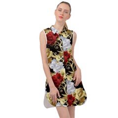 Roses Seamless Pattern Sleeveless Shirt Dress by Grandong