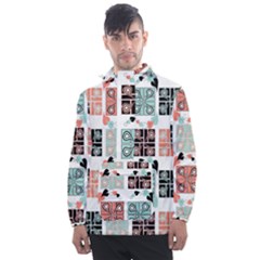 Mint Black Coral Heart Paisley Men s Front Pocket Pullover Windbreaker by Grandong