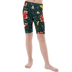 Background Vintage Japanese Design Kids  Mid Length Swim Shorts