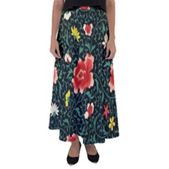 Background Vintage Japanese Design Flared Maxi Skirt