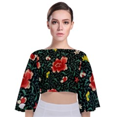 Background Vintage Japanese Design Tie Back Butterfly Sleeve Chiffon Top
