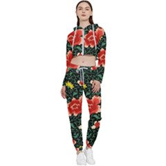 Background Vintage Japanese Design Cropped Zip Up Lounge Set