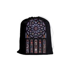 Chartres Cathedral Notre Dame De Paris Stained Glass Drawstring Pouch (medium) by Grandong