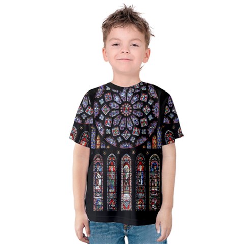 Chartres Cathedral Notre Dame De Paris Stained Glass Kids  Cotton Tee by Grandong