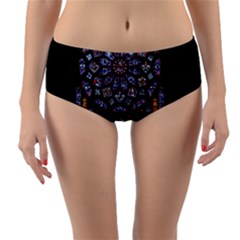 Chartres Cathedral Notre Dame De Paris Stained Glass Reversible Mid-waist Bikini Bottoms by Grandong