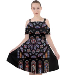 Chartres Cathedral Notre Dame De Paris Stained Glass Cut Out Shoulders Chiffon Dress by Grandong