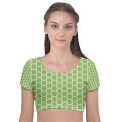 Another-green-design Another-green-design Velvet Short Sleeve Crop Top  by Shoiketstore2023