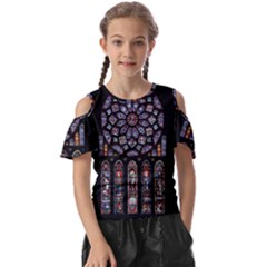 Chartres Cathedral Notre Dame De Paris Stained Glass Kids  Butterfly Cutout Tee by Grandong