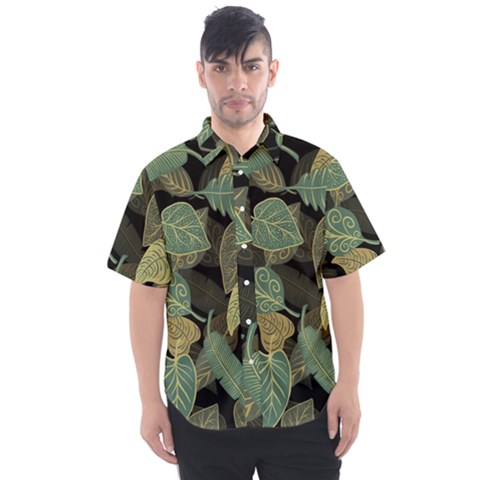 Autumn Fallen Leaves Dried Leaves Men s Short Sleeve Shirt by Grandong