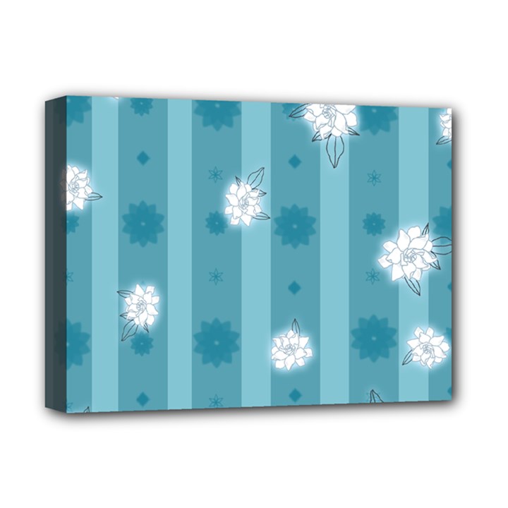 Gardenia Flowers White Blue Deluxe Canvas 16  x 12  (Stretched) 