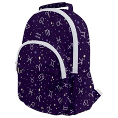 Vector Seamless Dark Zodiac Sign Star Symbol Pattern Rounded Multi Pocket Backpack by Grandong