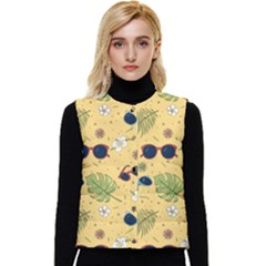 Seamless Pattern Of Sunglasses Tropical Leaves And Flower Women s Button Up Puffer Vest by Grandong