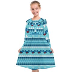 Blue Christmas Vintage Ethnic Seamless Pattern Kids  Midi Sailor Dress