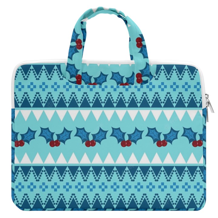 Blue Christmas Vintage Ethnic Seamless Pattern MacBook Pro 13  Double Pocket Laptop Bag