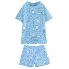 Dentist Blue Seamless Pattern Kids  Swim Tee And Shorts Set by Grandong