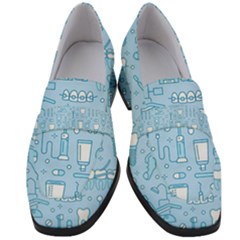 Dentist Blue Seamless Pattern Women s Chunky Heel Loafers by Grandong