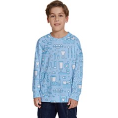 Dentist Blue Seamless Pattern Kids  Crewneck Sweatshirt