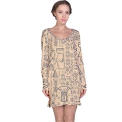 Aztec Tribal African Egyptian Style Seamless Pattern Vector Antique Ethnic Long Sleeve Nightdress by Grandong