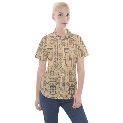 Aztec Tribal African Egyptian Style Seamless Pattern Vector Antique Ethnic Women s Short Sleeve Pocket Shirt by Grandong