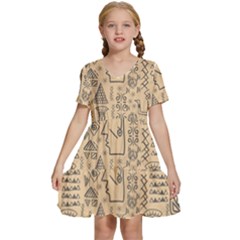 Aztec Tribal African Egyptian Style Seamless Pattern Vector Antique Ethnic Kids  Short Sleeve Tiered Mini Dress by Grandong