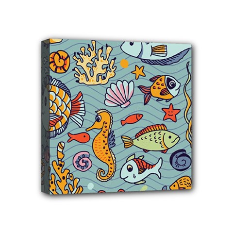 Cartoon Underwater Seamless Pattern With Crab Fish Seahorse Coral Marine Elements Mini Canvas 4  X 4  (stretched) by Grandong