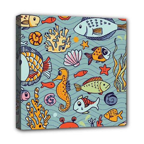 Cartoon Underwater Seamless Pattern With Crab Fish Seahorse Coral Marine Elements Mini Canvas 8  X 8  (stretched) by Grandong