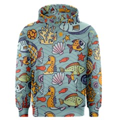 Cartoon Underwater Seamless Pattern With Crab Fish Seahorse Coral Marine Elements Men s Core Hoodie by Grandong