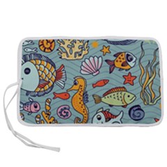 Cartoon Underwater Seamless Pattern With Crab Fish Seahorse Coral Marine Elements Pen Storage Case (l) by Grandong