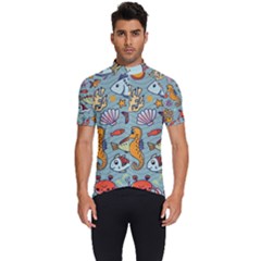 Cartoon Underwater Seamless Pattern With Crab Fish Seahorse Coral Marine Elements Men s Short Sleeve Cycling Jersey