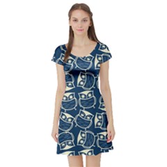 Cute Seamless Owl Background Pattern Short Sleeve Skater Dress by Grandong