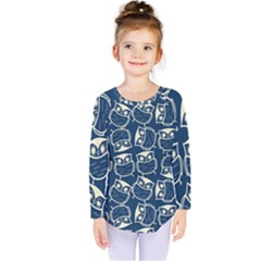 Cute Seamless Owl Background Pattern Kids  Long Sleeve Tee