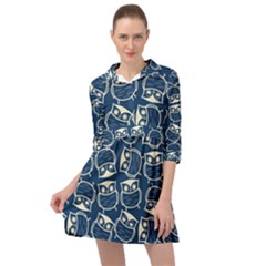 Cute Seamless Owl Background Pattern Mini Skater Shirt Dress by Grandong